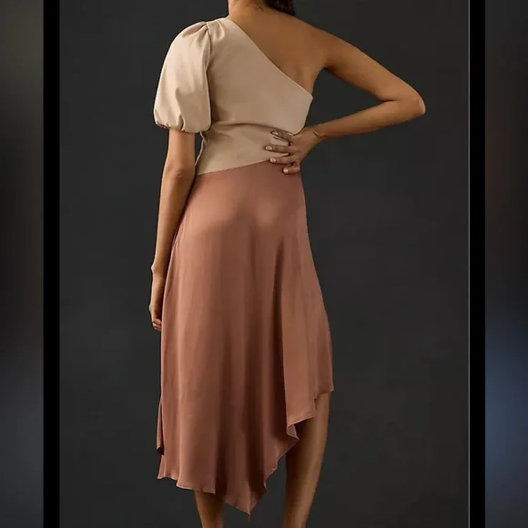 Anthropologie Asymmetrical One-Shoulder Dress faux leather NWT 2 - Picture 2 of 4